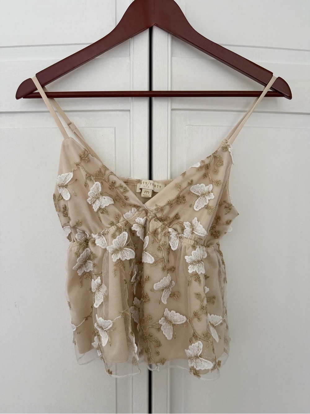 Embroidered Beige Floral Appliqué Camisole